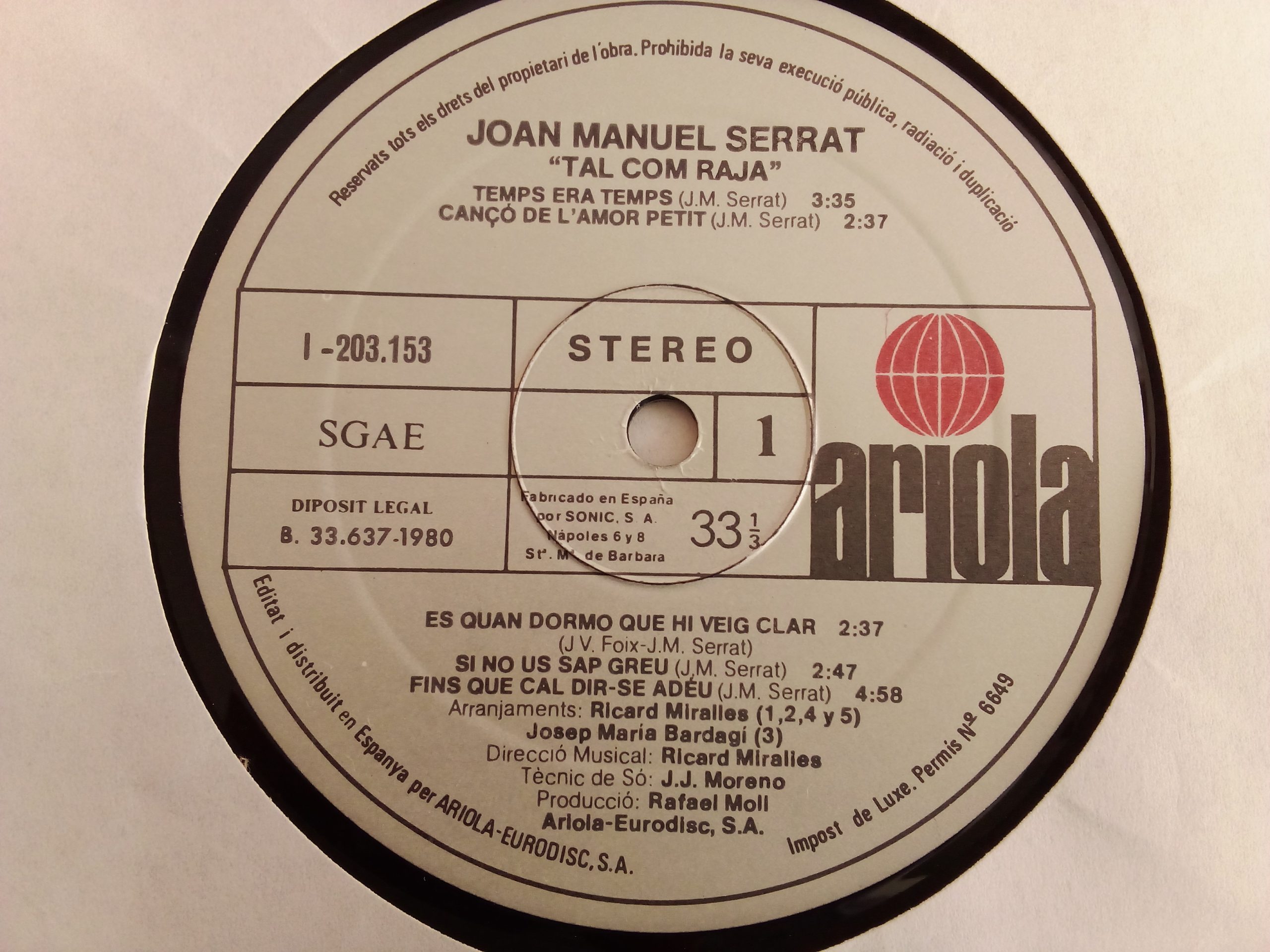 Joan Manuel Serrat: Tal Com Raja, Joan Manuel Serrat, vinilos de Joan Manuel Serrat, vinilos de colección, vinilos canción catalana, oferta vinilos Chile