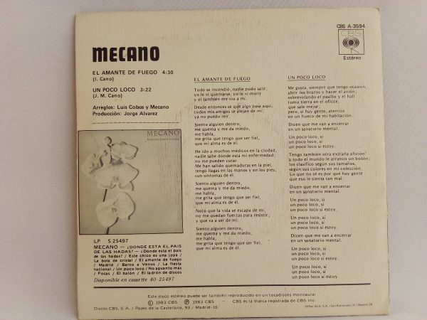 Mecano: El Amante De Fuego, Mecano, discos de vinilo Mecano, venta online vinilos singles, Pop español, Synth-pop, singles Pop español, venta online Synth-pop, vinilos providencia