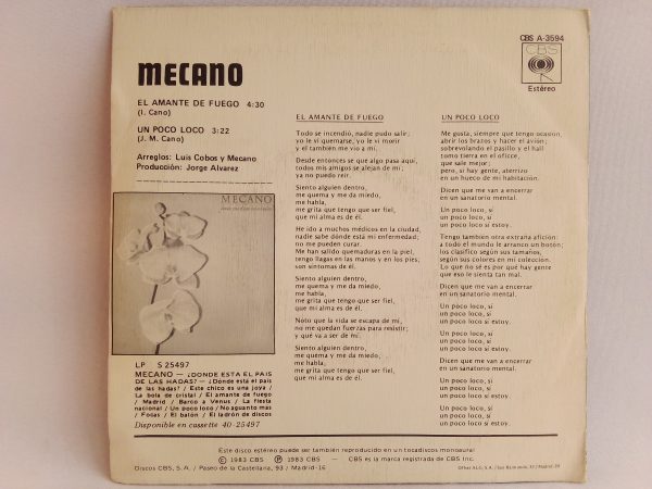 Mecano: El Amante De Fuego, vinilos de Mecano, Mecano, vinilos chile, vinilos promocionales, vinilos singles, vinilos Oferta
