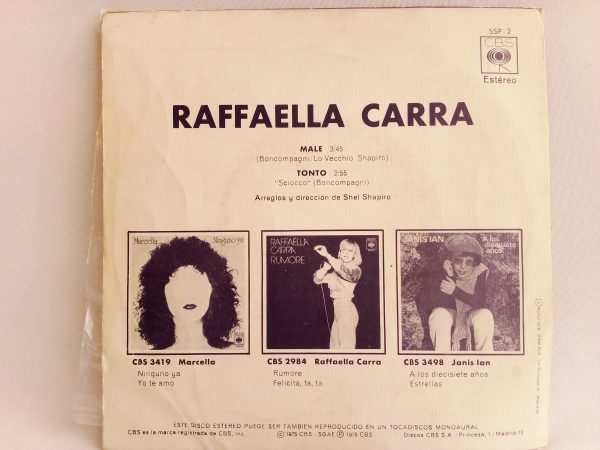 Raffaella Carra: Male, Raffaella Carra, vinilos de Raffaella Carra, Canción Italiana, Disco, vinilos POp italiano, vinilos Chile, Vinilos Santiago, Vinilos en Oferta