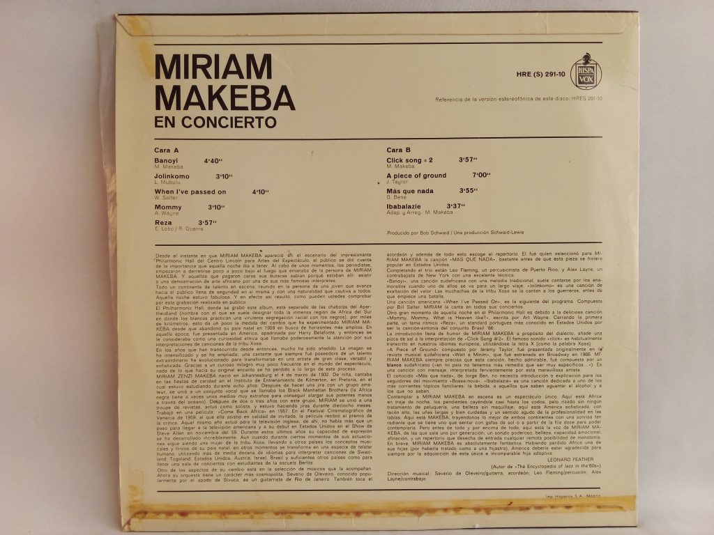 Miriam Makeba: Miriam Makeba En Concierto | Tienda de vinilos Online ...