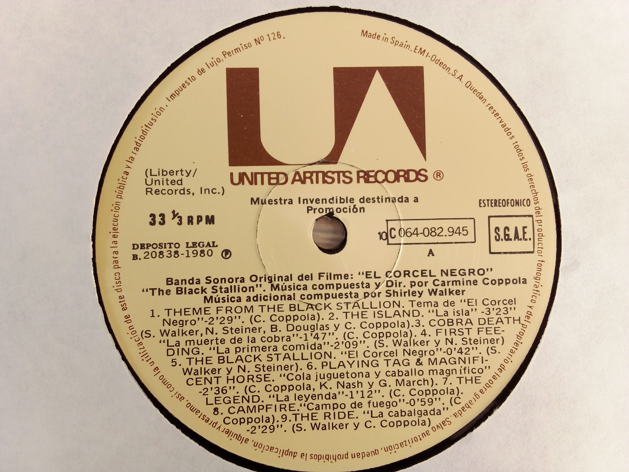 Carmine Coppola - Shirley Walker: The Black Stallion (El Corcel Negro), Carmine Coppola, Shirley Walker, Venta de vinilos online, Vinilos discos baratos, Vinilos Providencia, Vinilos Santiago, Vinilos usados Chile, Soundtrack, Clásica Moderna, Folk, Vinilos Música de Películas