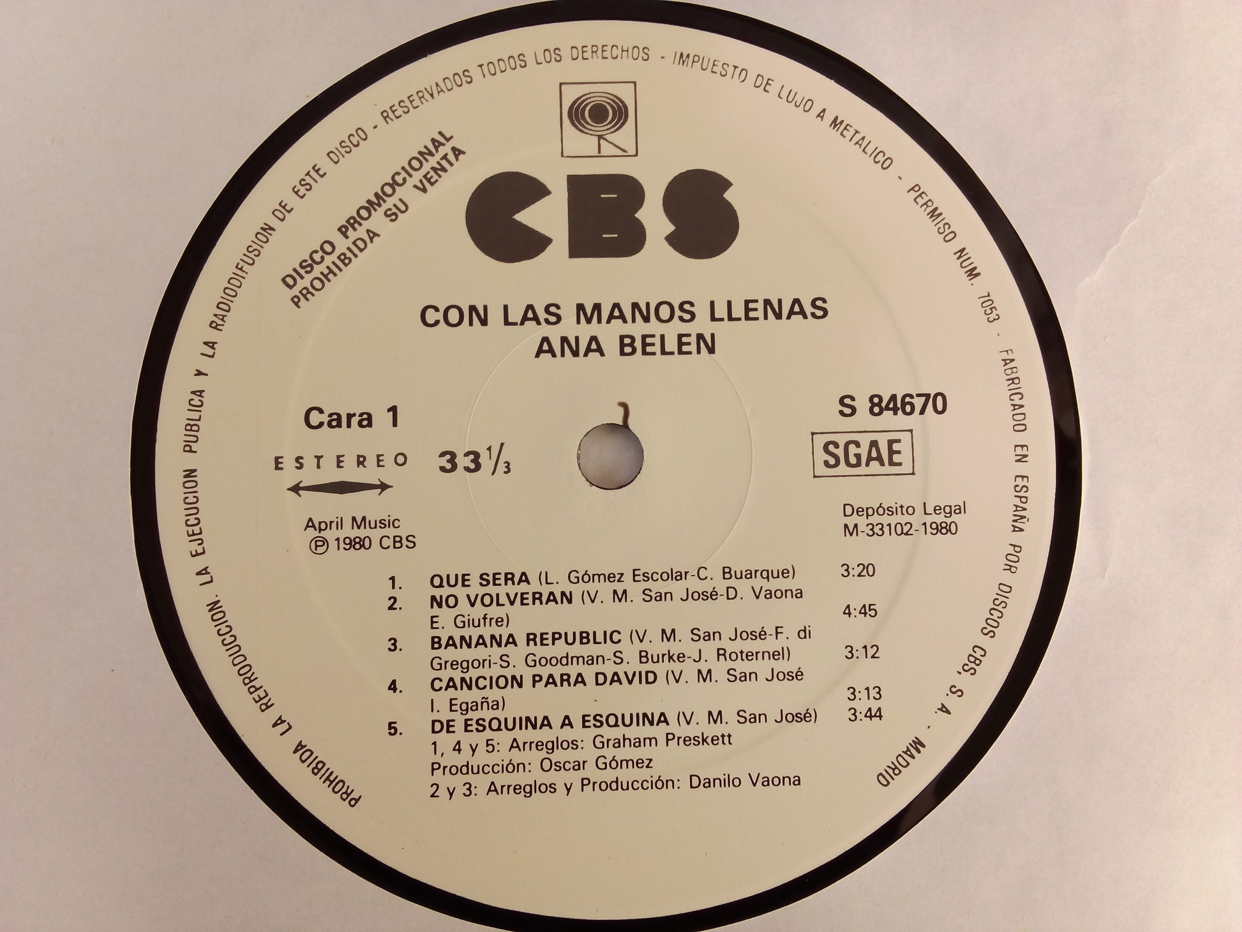 Ana Belén: Con Las Manos Llenas, Ana Belén, Pop español, Balada en español, venta vinilos de época, vinilos Chile, vinilos originales Chile