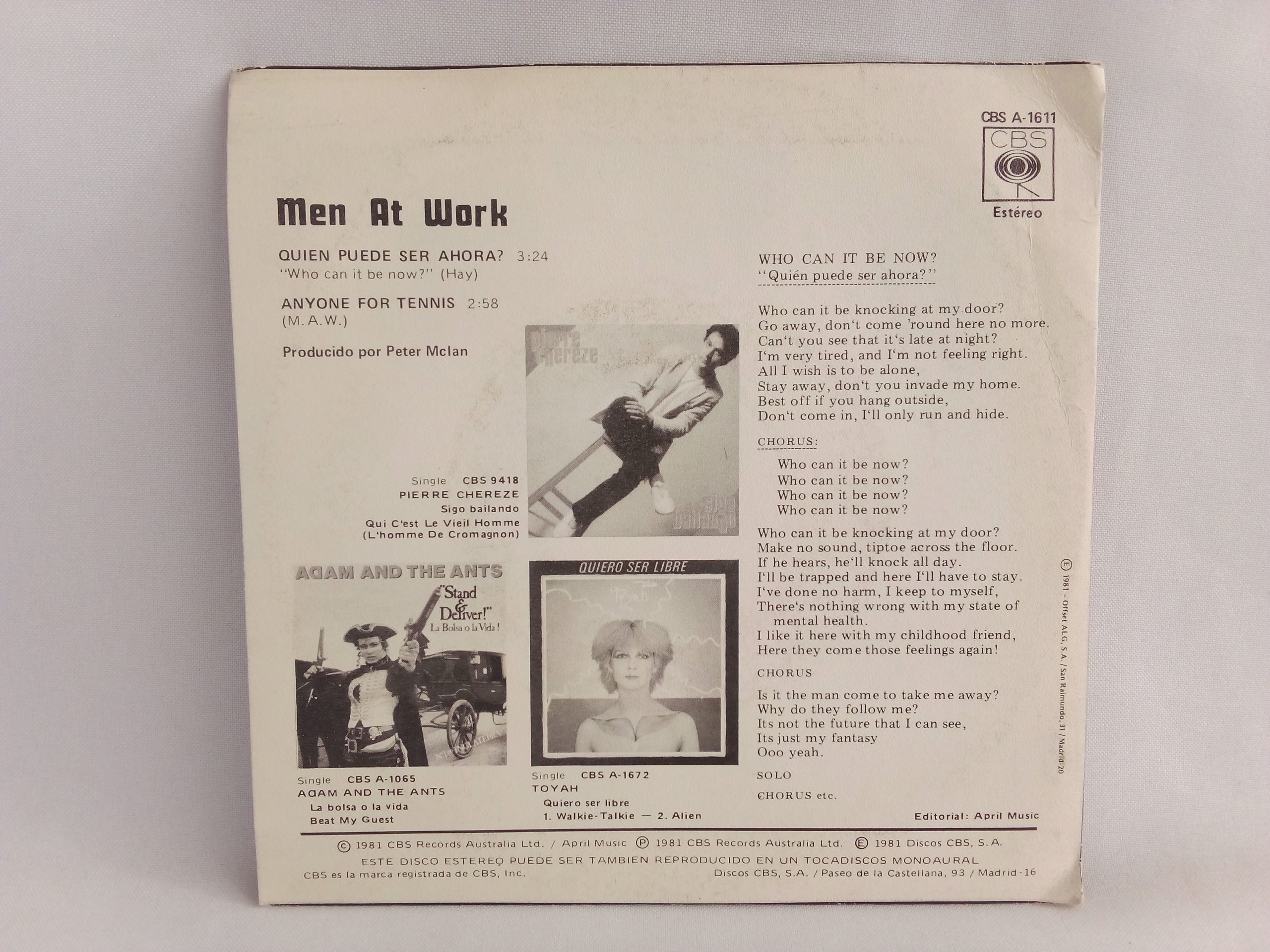 Men At Work: Who Can It Be Now? ( Quién Puede Ser Ahora?), Men At Work, vinilos de Men At Work, Venta de vinilos online, Vinilos discos baratos, Vinilos Providencia, Vinilos Santiago, Vinilos usados Chile