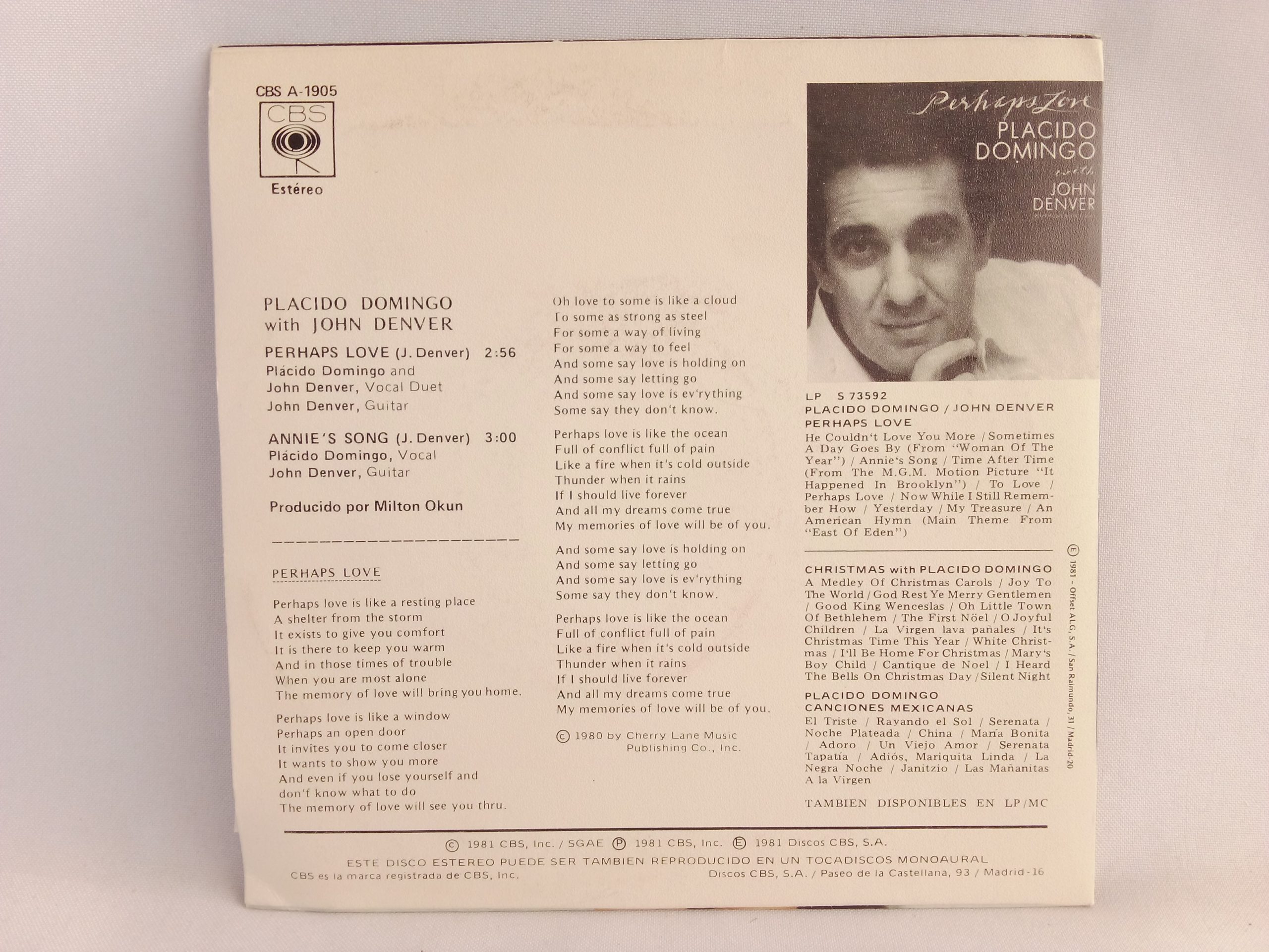 vinilos baratos Santiago, Placido Domingo With John Denver: Perhaps Love, Placido Domingo, John Denver, Vinilos usados Chile, Venta de Vinilos Online, vinilos discos baratos