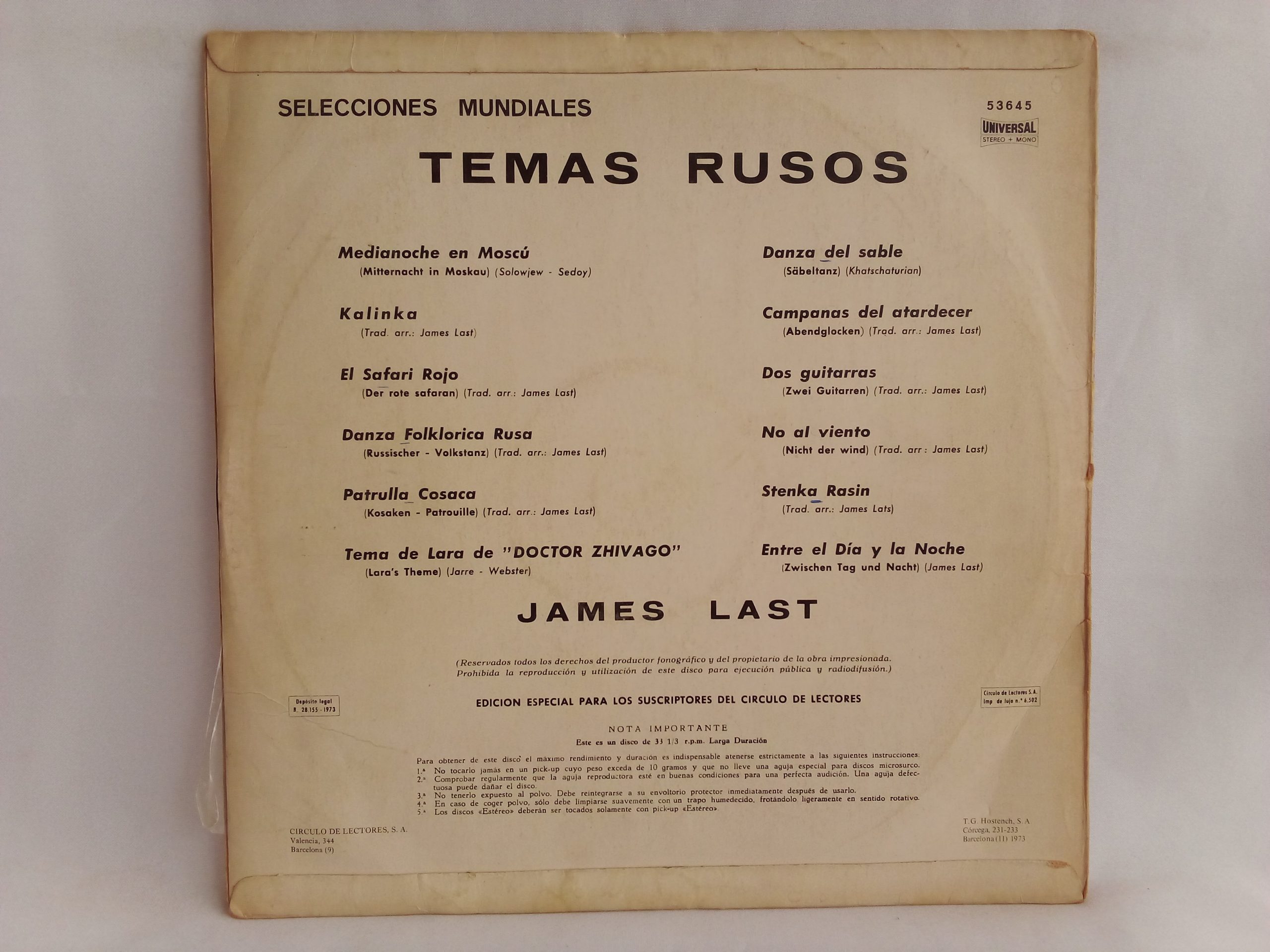 Vinilos Jazz, James Last - Selecciones Mundiales: Temas Rusos, James Last, Easy Listening, vinilos compilciones, Vinilos grandes éxitos, vinilos recopilatoria, vinilos de compilación, Vinilos great Hits, vinilos Very Best, Vinilos baratos Chile, Vinilos en Oferta