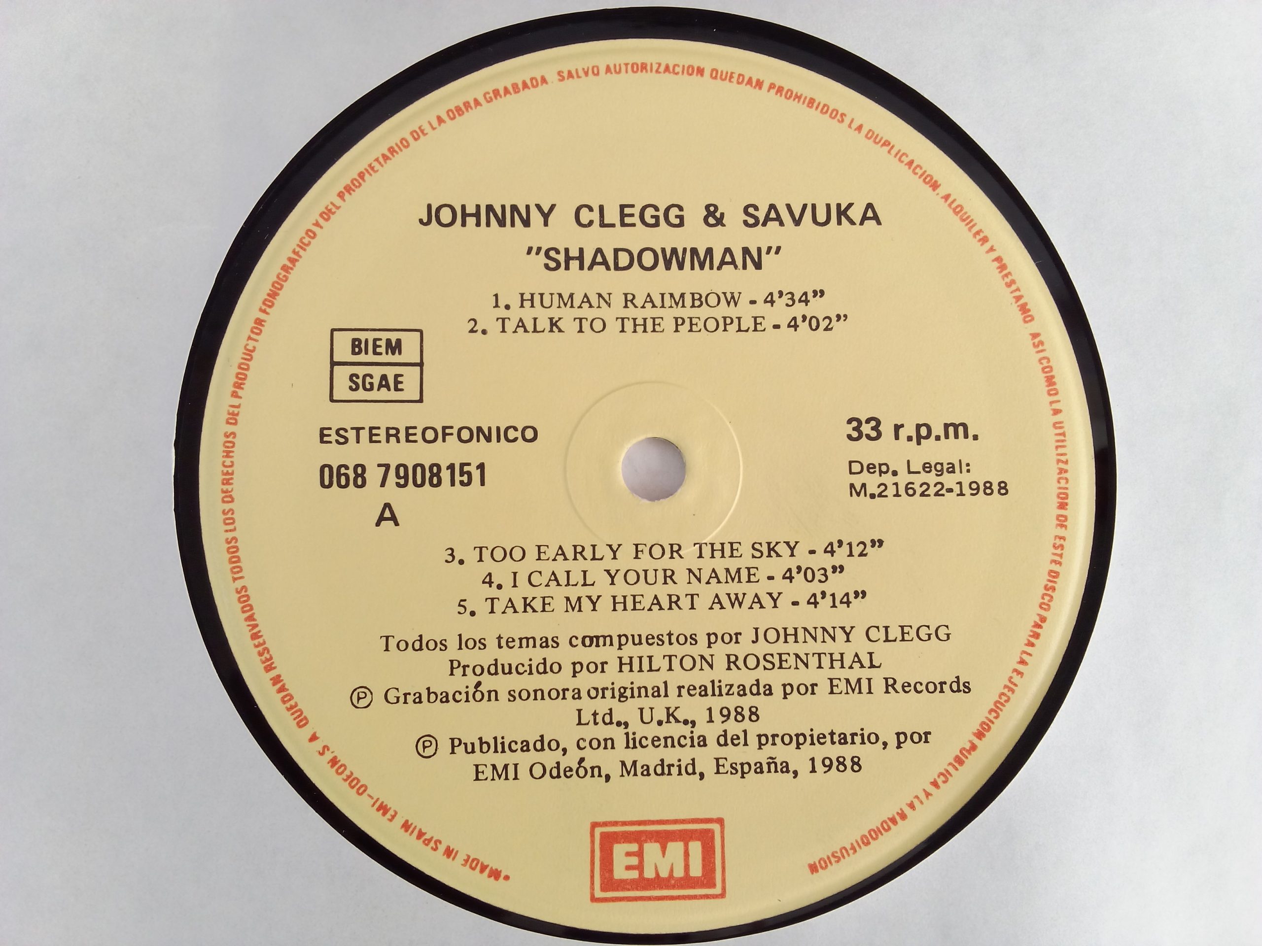 Venta Vinilos Pop Rock, Johnny Clegg & Savuka: Shadow Man, Johnny Clegg & Savuka, Afrobeat, Pop Rock, vinilos de época, TIENDA DE VINILOS, Venta vinilos online